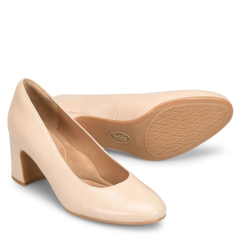 Sofft Lana Latte Patent Leather Pumps Womens 8M Cream Block Heel Dress Shoes
